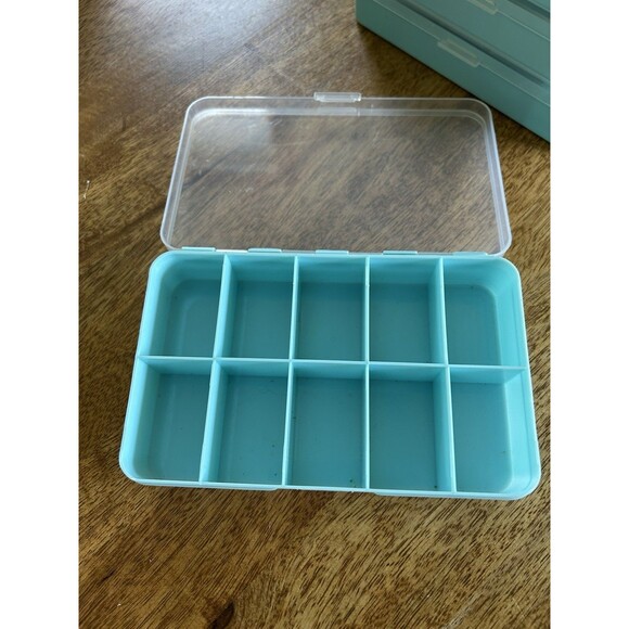 6 Plastic Craft Storage Box 10 Squares Per Box Hinged Stackable Blue 6x4x2 - Picture 4 of 6